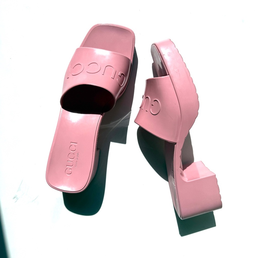 GUCCI Rubber Pink Wild Rose Platform Slide Sandals 36, 6
